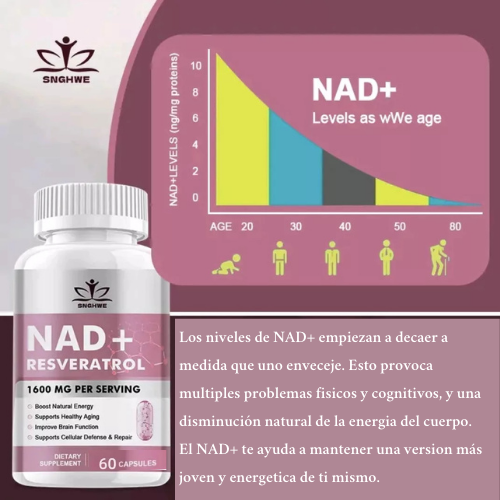 NAD+ con Resveratrol: El Suplemento Anti-Envejecimiento Definitivo, 60 Capsulas