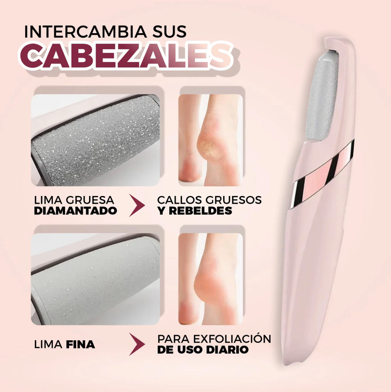 Removedor de callos recargable (incluye 2 cabecillas intercambiables)